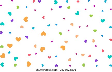 confetti isolated Heart Symbol on white background, Multi colored heart shaped Spread confetti design. celebration template.