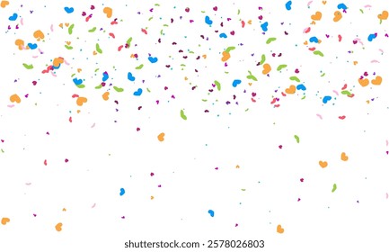 confetti isolated Heart Symbol on white background, Multi colored heart shaped Spread confetti design. celebration template.