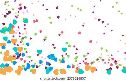 confetti isolated Heart Symbol on white background, Multi colored heart shaped Spread confetti design. celebration template.