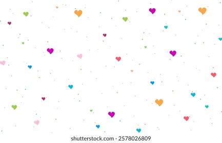 confetti isolated Heart Symbol on white background, Multi colored heart shaped Spread confetti design. celebration template.