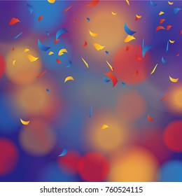 Confetti isolated on colorful background. Multicolor flying confetti. Rain festive background for web site, greeting card, wallpaper, poster and placard