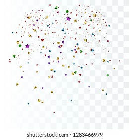 Confetti isolated on transparent background. Festive vector illustration
