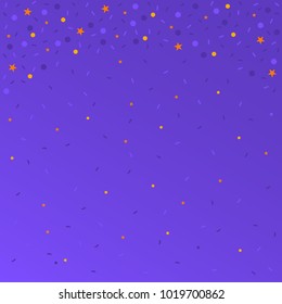 Confetti isolated on violet background. Festive, carnival, birthday, psrty, celebration backdrop. Vector illustration.