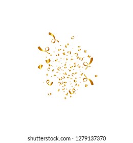 Confetti isolated on white background. Golden ribbons. Festive vector illustration