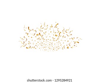 Confetti isolated on white background. Golden ribbons. Festive vector illustration