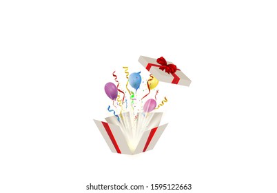Confetti isolated on white background. Gold and red flying ribbons, streamers and paper particles. Birthday party background. Festive vector illustration