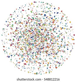 Confetti isolated on white background. Abstract colorful explosion with many tiny confetti pieces. Background for holiday or party
