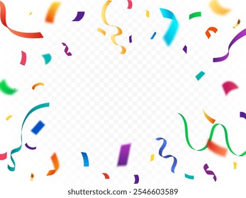 Confetti isolated on white. celebration party background design with colorful confetti and ribbons, Bright festive tinsel of Colorful color. Holiday, Carnival festivity,