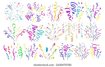 Confetti isolated vector banner background  falling colorful serpentine ribbons, place for yours text at the center. Anniversary, celebration, greeting illustration gold 3d icon fun explosion pattern