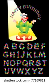 CONFETTI letters and clown (Happy Birthday greetings)