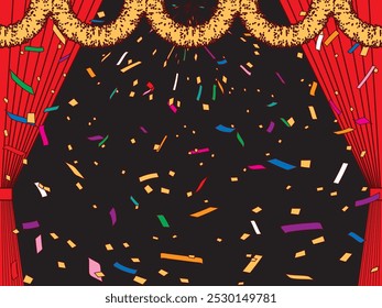 Confetti, mall and curtains illustration