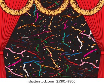 Confetti, mall and curtains illustration