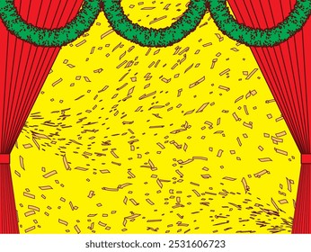 Confetti, mall and curtains illustration