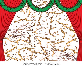 Confetti, mall and curtains illustration