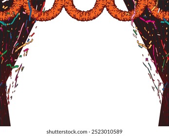 Confeti, centro comercial, cortinas, naranja, fondo