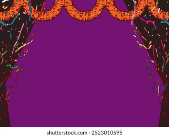 Confete, shopping, cortinas, laranja, fundo