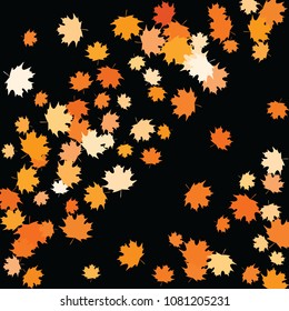 Confetti of multicolored leaves isolated on white background.Falling confetti from minimalistic maple leaves. Abstract leaf for label, card, poster, cover, leaflet, textile design.
