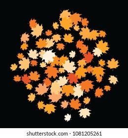 Confetti of multicolored leaves isolated on white background.Falling confetti from minimalistic maple leaves. Abstract leaf for label, card, poster, cover, leaflet, textile design.