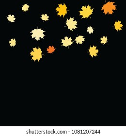 Confetti of multicolored leaves isolated on white background.Falling confetti from minimalistic maple leaves. Abstract leaf for label, card, poster, cover, leaflet, textile design.