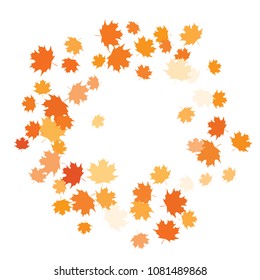 Confetti of multicolored leaves isolated on white background.Falling confetti from minimalistic maple leaves. Abstract leaf for label, card, poster, cover, leaflet, textile design.