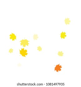 Confetti of multicolored leaves isolated on white background.Falling confetti from minimalistic maple leaves. Abstract leaf for label, card, poster, cover, leaflet, textile design.
