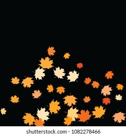 Confetti of multicolored leaves isolated on white background.Falling confetti from minimalistic maple leaves. Abstract leaf for label, card, poster, cover, leaflet, textile design.
