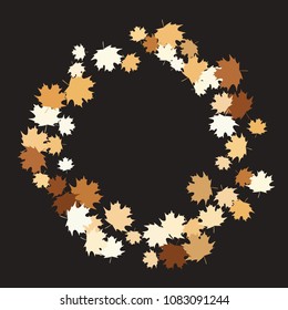 Confetti of multicolored leaves isolated on white background.Falling confetti from minimalistic maple leaves. Abstract leaf for label, card, poster, cover, leaflet, textile design.