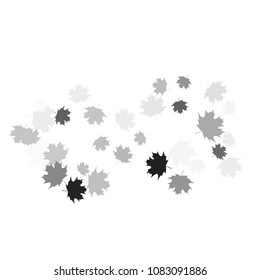 Confetti of multicolored leaves isolated on white background.Falling confetti from minimalistic maple leaves. Abstract leaf for label, card, poster, cover, leaflet, textile design.