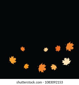 Confetti of multicolored leaves isolated on white background.Falling confetti from minimalistic maple leaves. Abstract leaf for label, card, poster, cover, leaflet, textile design.