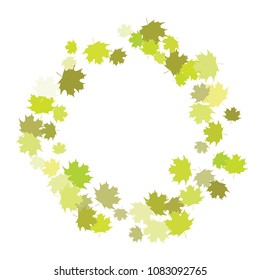 Confetti of multicolored leaves isolated on white background.Falling confetti from minimalistic maple leaves. Abstract leaf for label, card, poster, cover, leaflet, textile design.