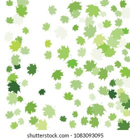 Confetti of multicolored leaves isolated on white background.Falling confetti from minimalistic maple leaves. Abstract leaf for label, card, poster, cover, leaflet, textile design.