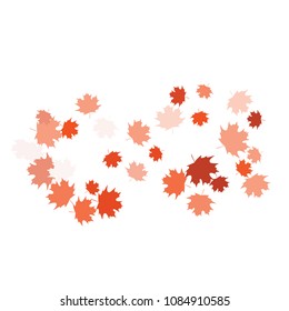 Confetti of multicolored leaves isolated on white background.Falling confetti from minimalistic maple leaves. Abstract leaf for label, card, poster, cover, leaflet, textile design.