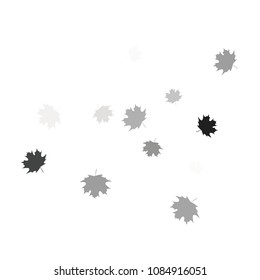 Confetti of multicolored leaves isolated on white background.Falling confetti from minimalistic maple leaves. Abstract leaf for label, card, poster, cover, leaflet, textile design.