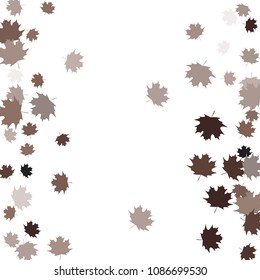 Confetti of multicolored leaves isolated on white background.Falling confetti from minimalistic maple leaves. Abstract leaf for label, card, poster, cover, leaflet, textile design.