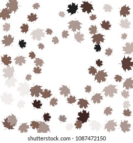 Confetti of multicolored leaves isolated on white background.Falling confetti from minimalistic maple leaves. Abstract leaf for label, card, poster, cover, leaflet, textile design.