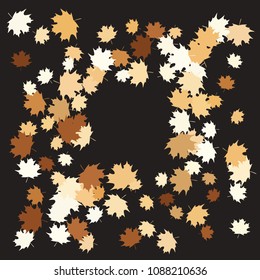 Confetti of multicolored leaves isolated on white background.Falling confetti from minimalistic maple leaves. Abstract leaf for label, card, poster, cover, leaflet, textile design.
