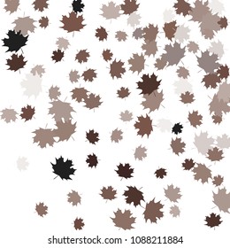 Confetti of multicolored leaves isolated on white background.Falling confetti from minimalistic maple leaves. Abstract leaf for label, card, poster, cover, leaflet, textile design.