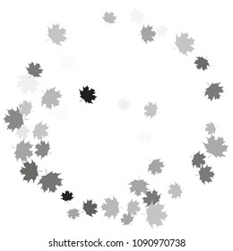 Confetti of multicolored leaves isolated on white background.Falling confetti from minimalistic maple leaves. Abstract leaf for label, card, poster, cover, leaflet, textile design.