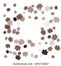 Confetti of multicolored leaves isolated on white background.Falling confetti from minimalistic maple leaves. Abstract leaf for label, card, poster, cover, leaflet, textile design.