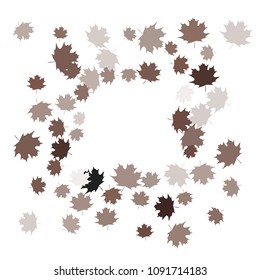 Confetti of multicolored leaves isolated on white background.Falling confetti from minimalistic maple leaves. Abstract leaf for label, card, poster, cover, leaflet, textile design.