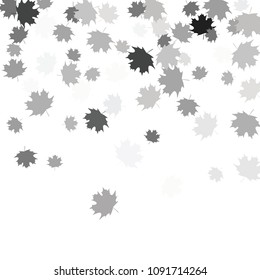 Confetti of multicolored leaves isolated on white background.Falling confetti from minimalistic maple leaves. Abstract leaf for label, card, poster, cover, leaflet, textile design.