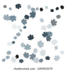 Confetti of multicolored leaves isolated on white background.Falling confetti from minimalistic maple leaves. Abstract leaf for label, card, poster, cover, leaflet, textile design.