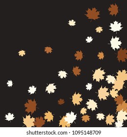 Confetti of multicolored leaves isolated on white background.Falling confetti from minimalistic maple leaves. Abstract leaf for label, card, poster, cover, leaflet, textile design.