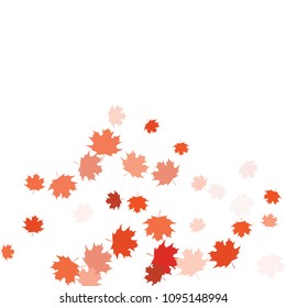 Confetti of multicolored leaves isolated on white background.Falling confetti from minimalistic maple leaves. Abstract leaf for label, card, poster, cover, leaflet, textile design.