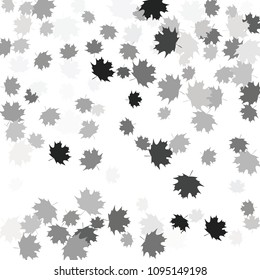 Confetti of multicolored leaves isolated on white background.Falling confetti from minimalistic maple leaves. Abstract leaf for label, card, poster, cover, leaflet, textile design.
