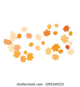 Confetti of multicolored leaves isolated on white background.Falling confetti from minimalistic maple leaves. Abstract leaf for label, card, poster, cover, leaflet, textile design.