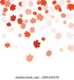 Confetti of multicolored leaves isolated on white background.Falling confetti from minimalistic maple leaves. Abstract leaf for label, card, poster, cover, leaflet, textile design.