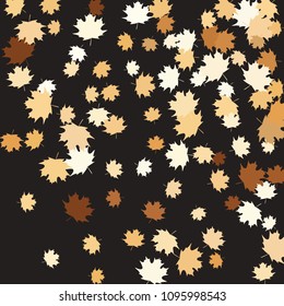 Confetti of multicolored leaves isolated on white background.Falling confetti from minimalistic maple leaves. Abstract leaf for label, card, poster, cover, leaflet, textile design.
