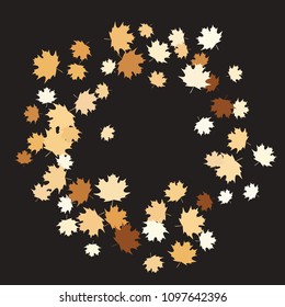 Confetti of multicolored leaves isolated on white background.Falling confetti from minimalistic maple leaves. Abstract leaf for label, card, poster, cover, leaflet, textile design.