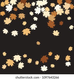 Confetti of multicolored leaves isolated on white background.Falling confetti from minimalistic maple leaves. Abstract leaf for label, card, poster, cover, leaflet, textile design.